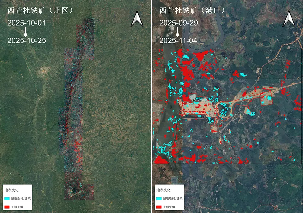 The Simandou project covers a 544-square-kilometer mining and port area, focusing on the progress of mining construction, environmental changes, and early warning of potential risks.