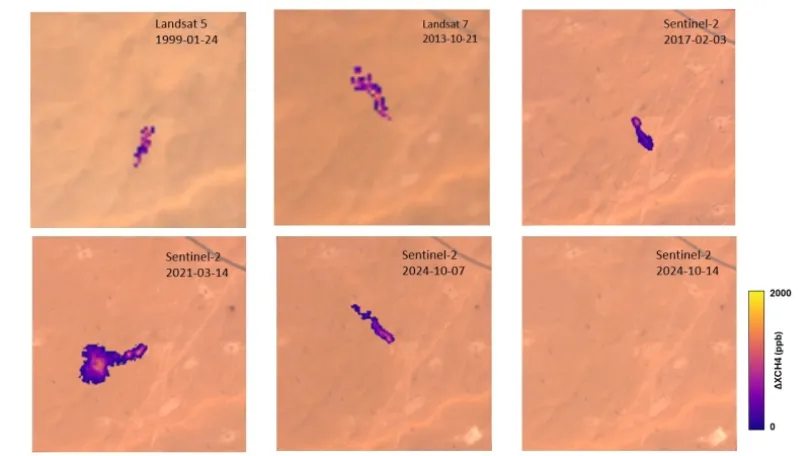 Methane flares in southern Algeria recorded by the Sentinel-2 and Landsat-7 satellites