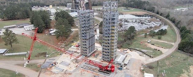 New SLS test stands rise out of the ground at Marshall