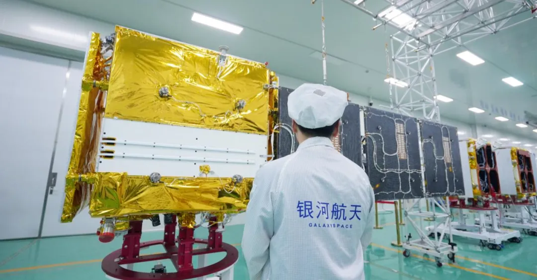 A GalaxySpace-developed SAR satellite with its single-sided solar array deployed.