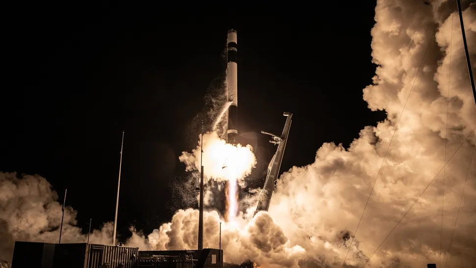 A Rocket Lab Electron rocket launches "The Grain Goddess Provides" mission for the Japanese company iQPS from New Zealand on Aug. 6, 2026. (Image credit: Rocket Lab)