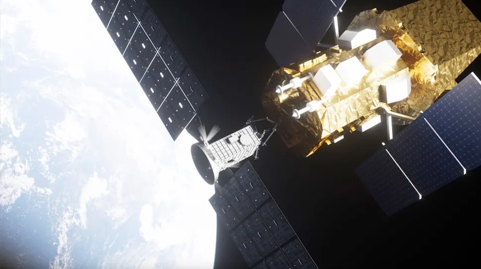 Artist's illustration of Katalyst Space Technologies' LINK spacecraft meeting up with NASA's Swift space telescope in Earth orbit. (Image credit: NASA)