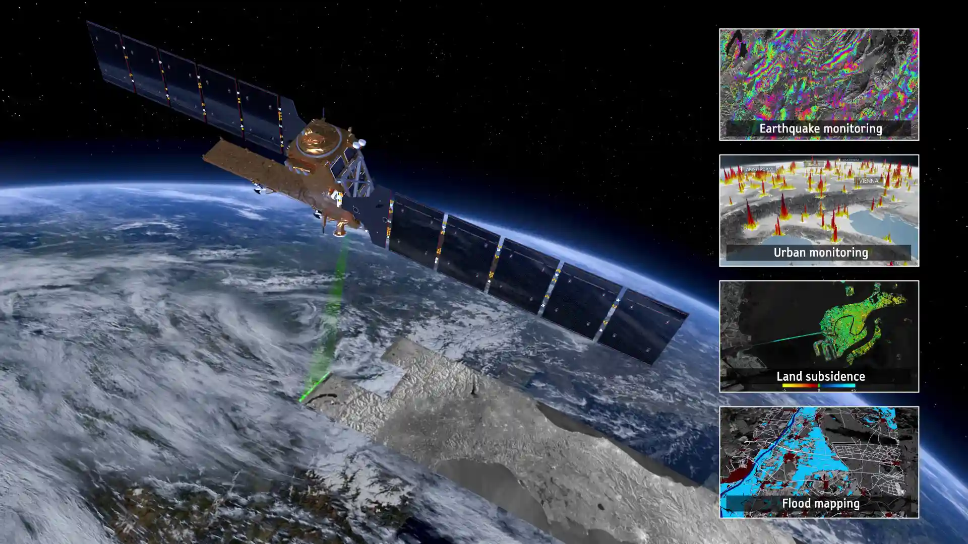 Risk information produced from Sentinel-1 radar data.The same Sentinel-1 radar observations can support applications ranging from earthquake and urban monitoring to land subsidence and flood mapping. Turning these obs