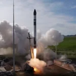 A Rocket Lab Electron rocket launches a Strix Earth-observing radar satellite for the Japanese company Synspective on Sept. 18, 2026. (Image credit: Rocket Lab)