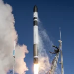 A Rocket Lab Electron rocket launches on the "Happily Ever Faster" mission from New Zealand on Sept. 10, 2026. (Image credit: Rocket Lab)