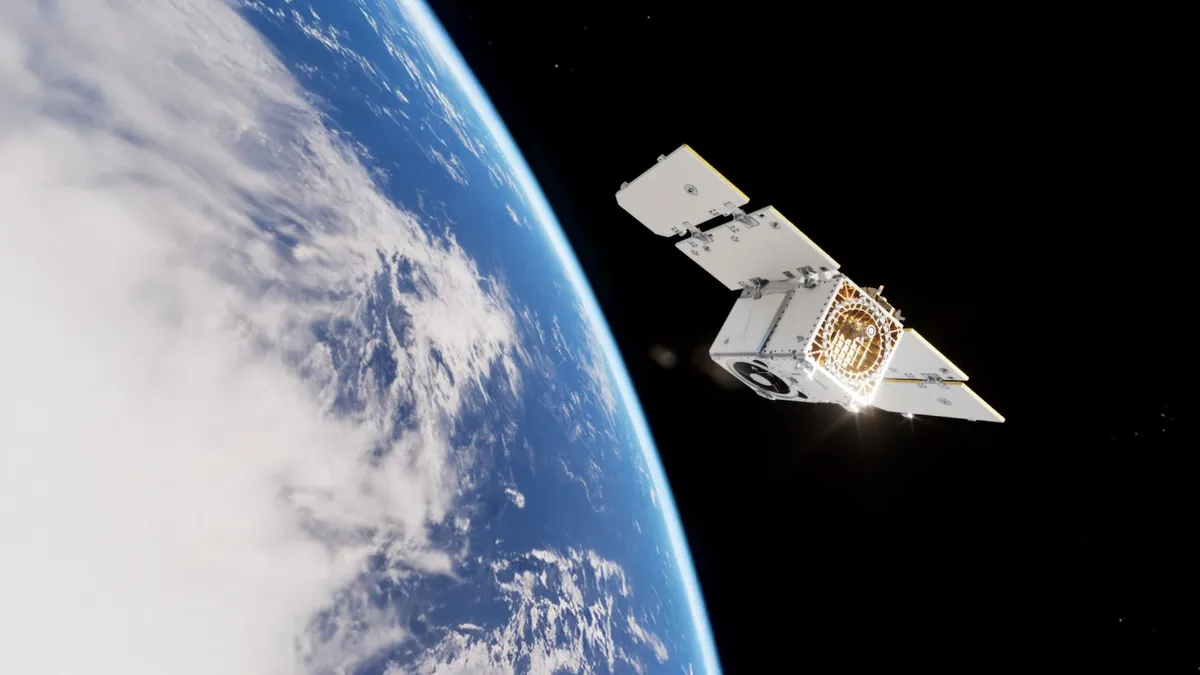 Artist's illustration of Planet's Pelican-2 Earth-observing satellite in orbit. (Image credit: Planet Labs PBC)