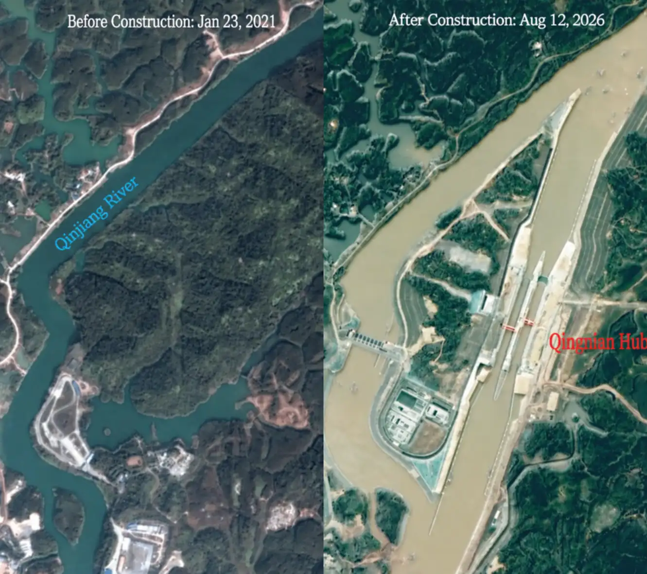 Before-and-After Images of Qingnian Hub Construction