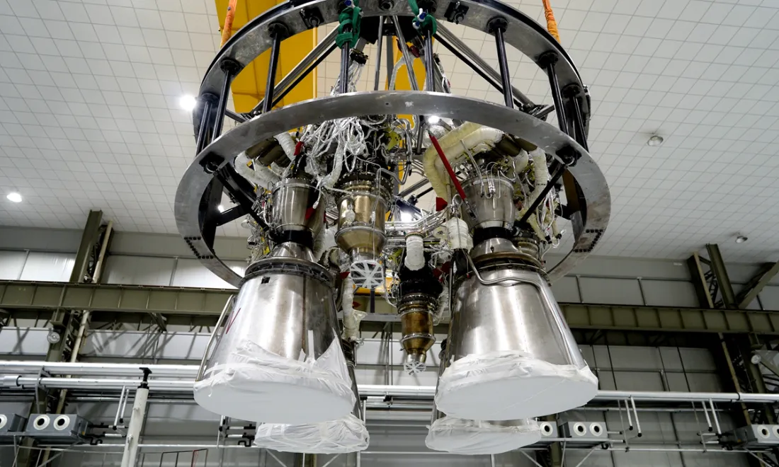 Chinese private company Landspace completes its first stage four-engine assembly for Zhuque-2 in February 2021. Photo: Courtesy of the Landspace