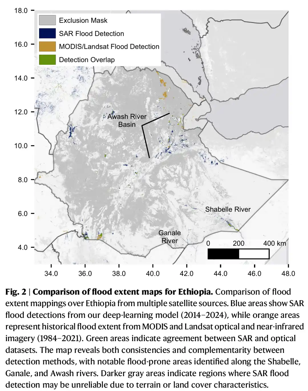 Comparison of flood extent maps for Ethiopia.