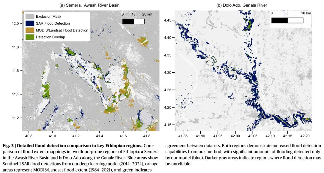 Detailed flood detection comparison in key Ethiopian regions
