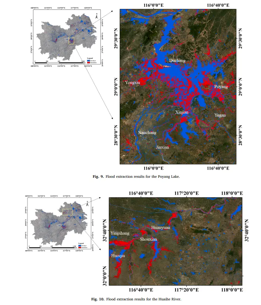 Flood extraction results for the Huaihe River.