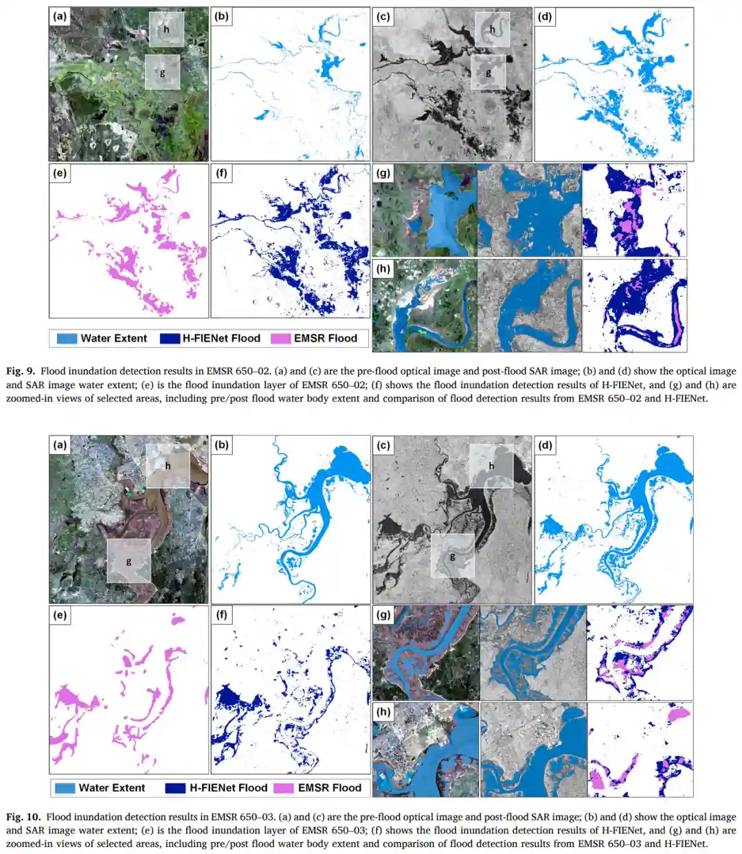 Flood inundation detection results in EMSR 650-02 and Flood inundation detection results in EMSR 650-03.