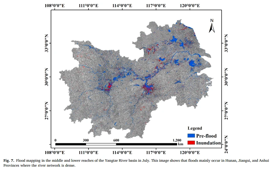 Flood mapping in the middle and lower reaches of the Yangtze River basin in July.