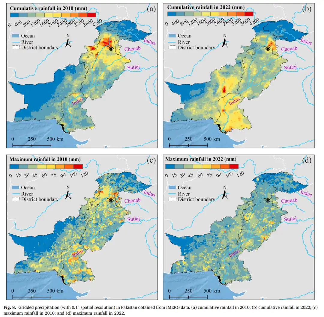 Gridded precipitation (with 0.1° spatial resolution) in Pakistan obtained from IMERG data.