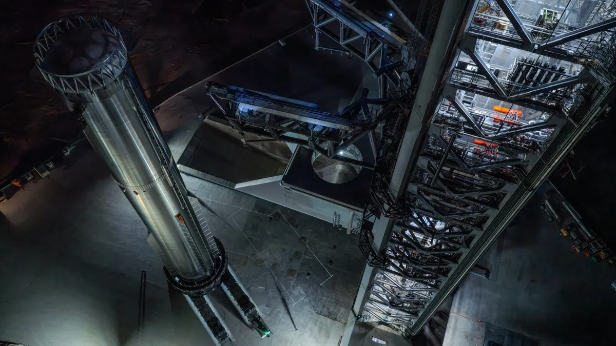 Super Heavy on the launch mount. (Image credit: SpaceX)