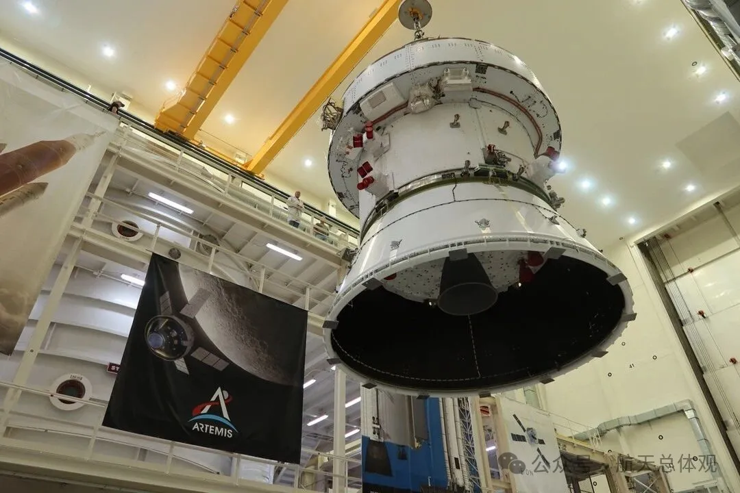 The integrated Orion crew and service module for NASA’s Artemis II mission returned to the Final Assembly and System Testing cell on April 27, 2024, after electromagnetic compatibility and interference testing.