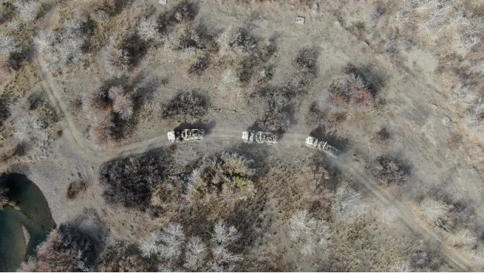 Vibroseis operation in a dense forest