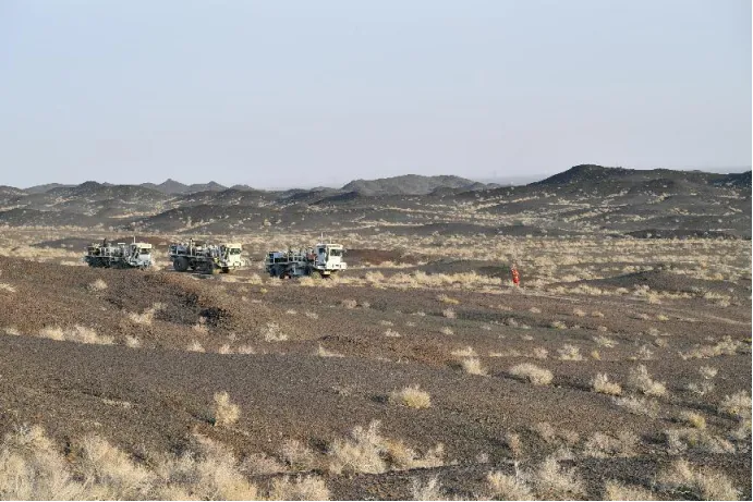 Vibroseis operation in a grassland area