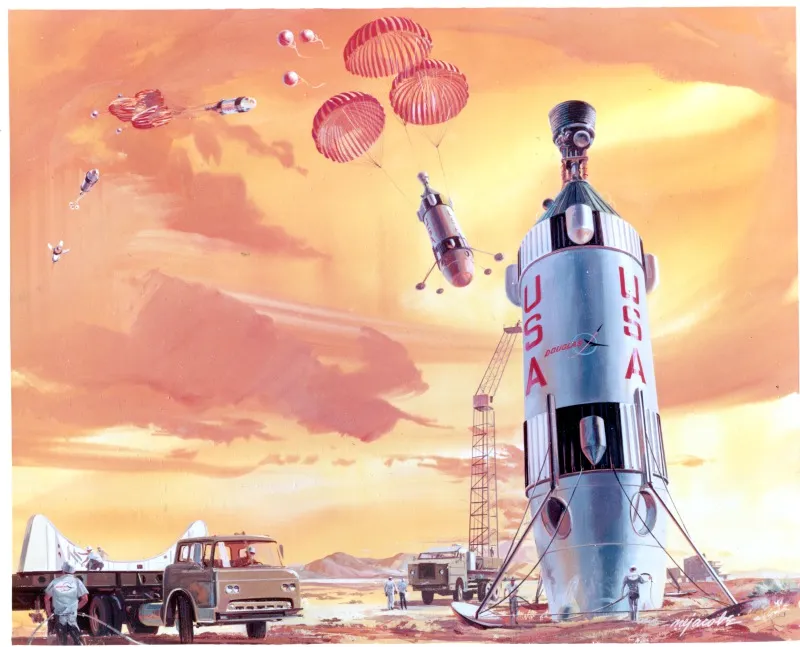 A recoverable Saturn S-IVB stage proposed by Douglas Aircraft Company. Image Douglas Aircraft CompanySan Diego Air & Space Museum Archives, Flickr.