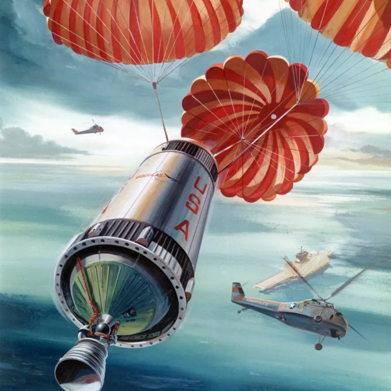 Recoverable Saturn S-IVB stage concept illustration (Credit Douglas Aircraft via San Diego Air & Space Museum Archives Flickr)